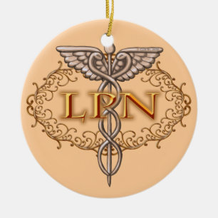 Ornamento De Cerâmica Caduceus Oval Cobper LPN Enfermeiro
