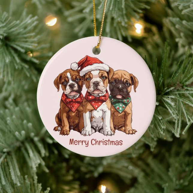 Ornamento De Cerâmica Cães Boxer Feliz de Natal (Árvore)