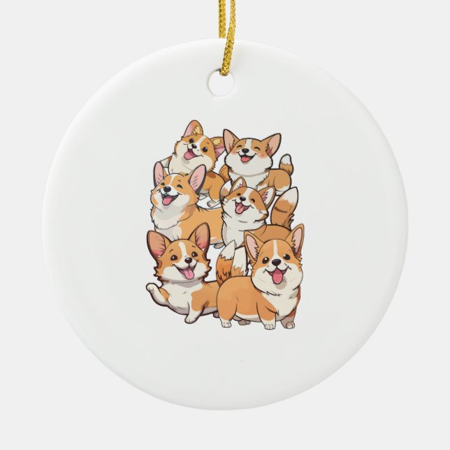 Ornamento De Cerâmica cães Corgi felizes (Frente)