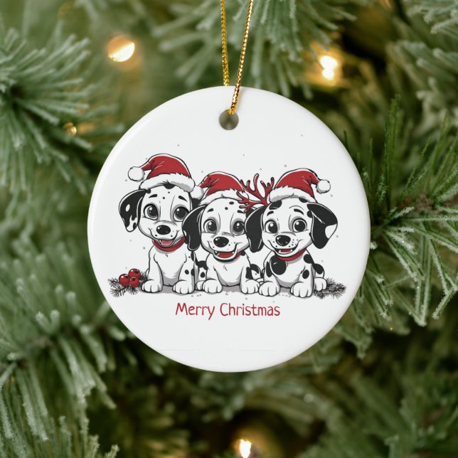 Ornamento De Cerâmica Cães Dalmacianos Feliz de Natal (Árvore)