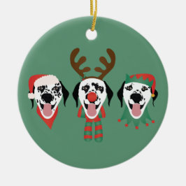 Ornamento De Cerâmica Cães Dalmacianos Feliz de Natal