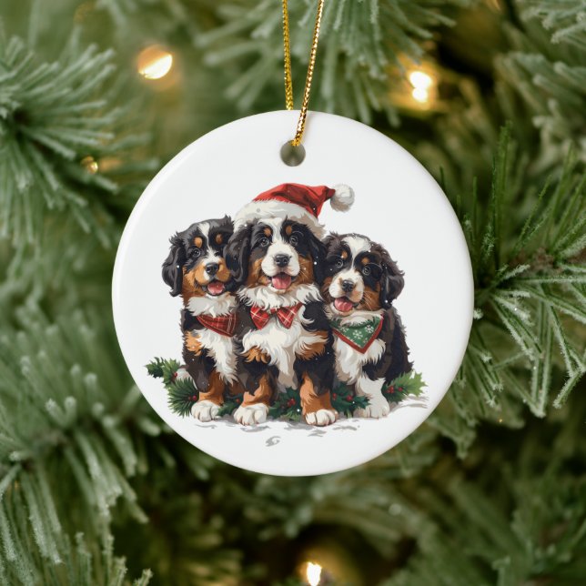 Ornamento De Cerâmica Cães das Montanhas Bernesas de Natal (Árvore)