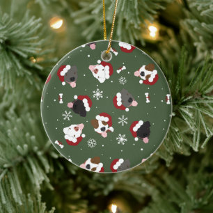 Ornamento De Cerâmica Cães de Papai Noel no Verde
