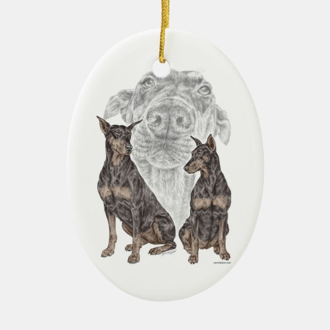 Ornamento De Cerâmica Cães Doberman Negros (Frente)