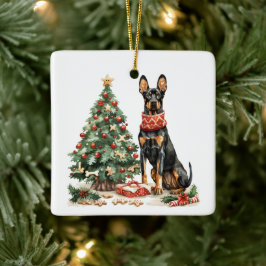 Ornamento De Cerâmica Cães Dobermann de Natal