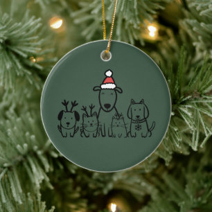 Ornamento De Cerâmica Cães e Gatos de Natal Rena Feriado
