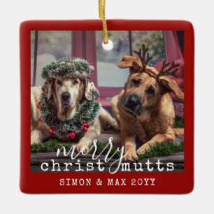 Ornamento De Cerâmica Cães Festivos Personalizados Engraçados Foto Cri