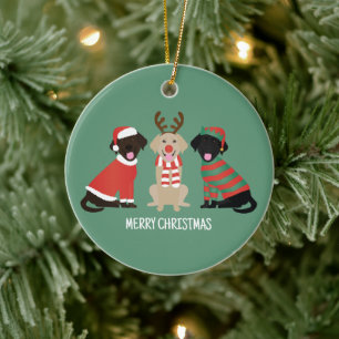 Ornamento De Cerâmica Cães Labrador Retriever Feliz Natal
