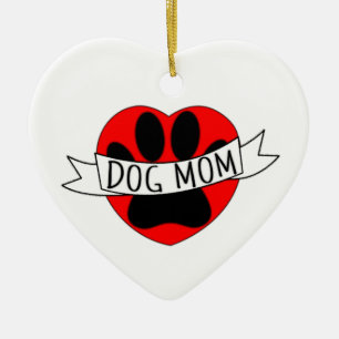 Ornamento De Cerâmica Cães Mãe Paw E Desenho De Coração Vermelho