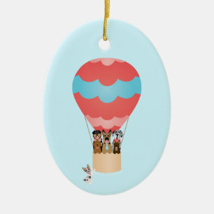 Ornamento De Cerâmica Cães No Balão De Ar Quente