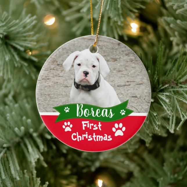 Ornamento De Cerâmica Cães Personalizados Primeiro Natal (Árvore)