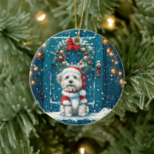 Ornamento De Cerâmica Cães Shih Tzu de Natal