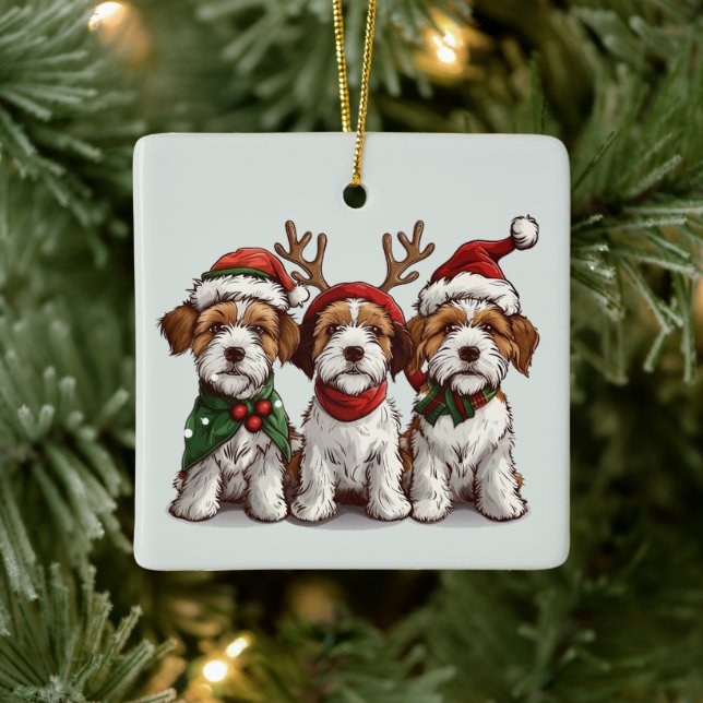 Ornamento De Cerâmica Cães Terrier Fox Terrier do Welsh Wire de Natal (Árvore)