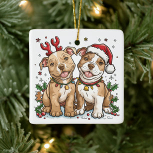 Ornamento De Cerâmica Cães Touro de Natal