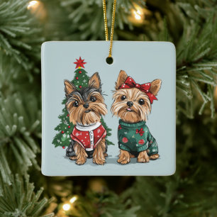 Ornamento De Cerâmica Cães Yorkie de Natal