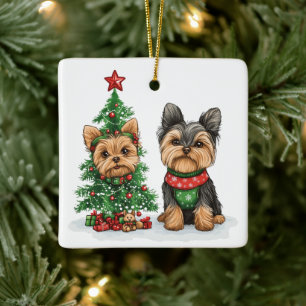 Ornamento De Cerâmica Cães Yorkie de Natal