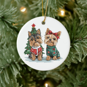 Ornamento De Cerâmica Cães Yorkie de Natal