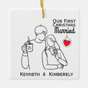 Ornamento De Cerâmica Café Amantes do Primeiro Natal Casados