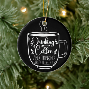Ornamento De Cerâmica Café bebendo E Viciado Em Aniversário Legal