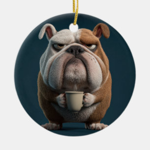 Ornamento De Cerâmica Café do Bulldog Mal-humorado – Arte Divertida de C
