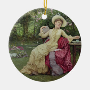 Ornamento De Cerâmica Café e leitura do bebendo no jardim (w/c sobre