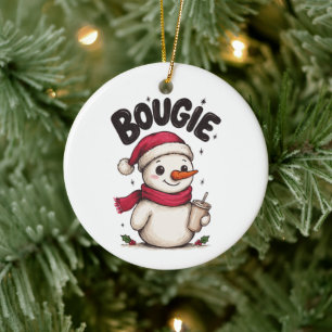 Ornamento De Cerâmica Café Gelado com Chapéu de Papai Noel Homem de Neve