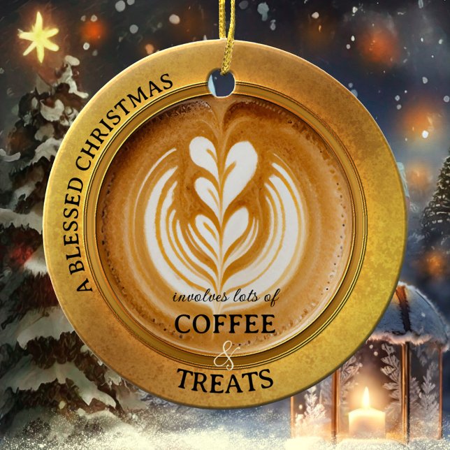Ornamento De Cerâmica Café Lover Cappuccino (A Christmas ornament featuring an elegant design with a cappuccino - perfect for a coffee lover!)