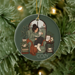 Ornamento De Cerâmica Café Menina Aconchegante Livros Dias Chuvosos Desi