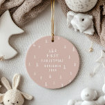 Ornamento De Cerâmica café natural de primeiro Natal elegante moderno<br><div class="desc">Primeira design de Natal do bebê. A mão desenhou o padrão da árvore de natal com espaço para os bebês: fotografia de nome e outros detalhes no verso. parte de uma coleção. A cor natural do café pode ser personalizada.</div>