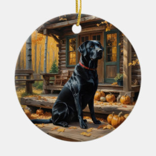 Ornamento De Cerâmica Café preto Labrador Retriever Log Cabine