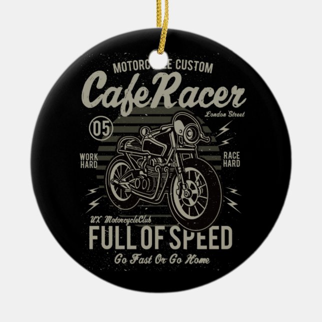 Ornamento De Cerâmica Café Racer Work Race Duro Duro Ir Rápido ou Ir par (Frente)