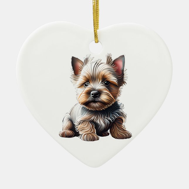 Ornamento De Cerâmica Cairn Personalizado, Terrier Puppy (Frente)