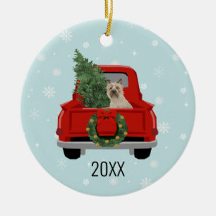 Ornamento De Cerâmica Cairn Terrier Christmas Red Truck Holiday