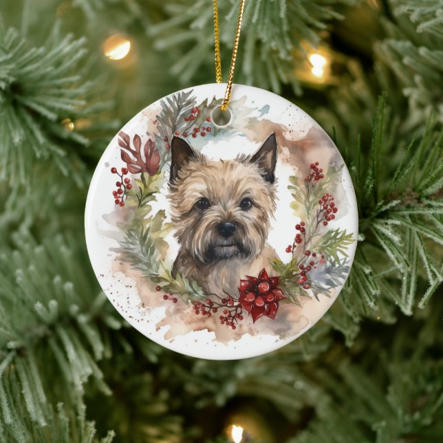 Ornamento De Cerâmica Cairn Terrier Christmas Wreath Festivo Pup (Árvore)