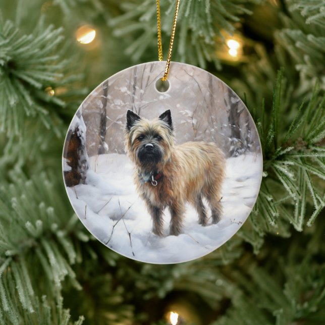 Ornamento De Cerâmica Cairn Terrier Deixe-o nevar no Natal (Árvore)