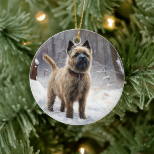 Ornamento De Cerâmica Cairn Terrier Deixe-o nevar no Natal