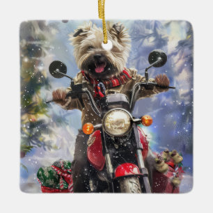Ornamento De Cerâmica Cairn Terrier Dog Dirigindo motocicleta Natal