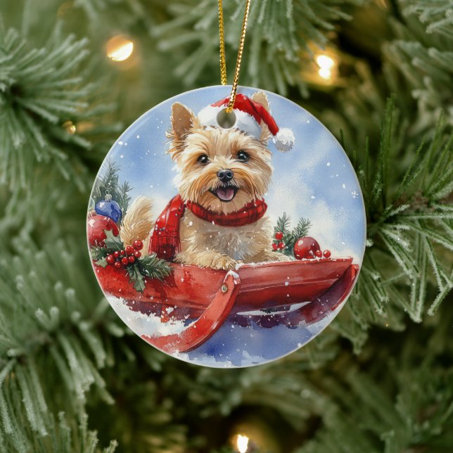 Ornamento De Cerâmica Cairn Terrier Dog em Sledge Deixe-o nevar no Natal (Árvore)