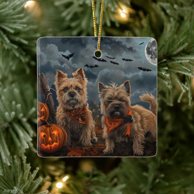 Ornamento De Cerâmica Cairn Terrier Halloween Spooky (Árvore)