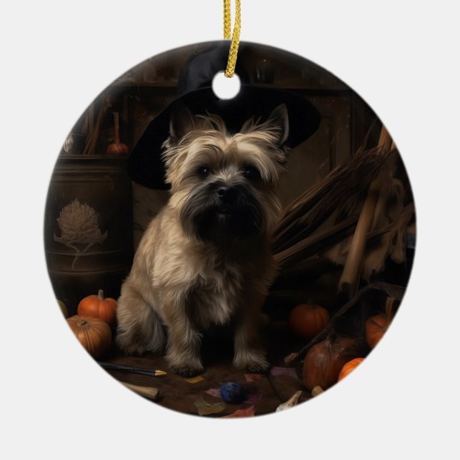 Ornamento De Cerâmica Cairn Terrier Pumpkins Halloween Scary (Frente)