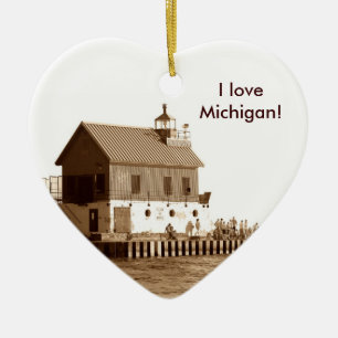 Ornamento De Cerâmica cais grande do abrigo, eu amo Michigan!