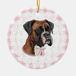 Ornamento De Cerâmica Caixa de Cachorro Boxer Coquette com Laços de Xadr
