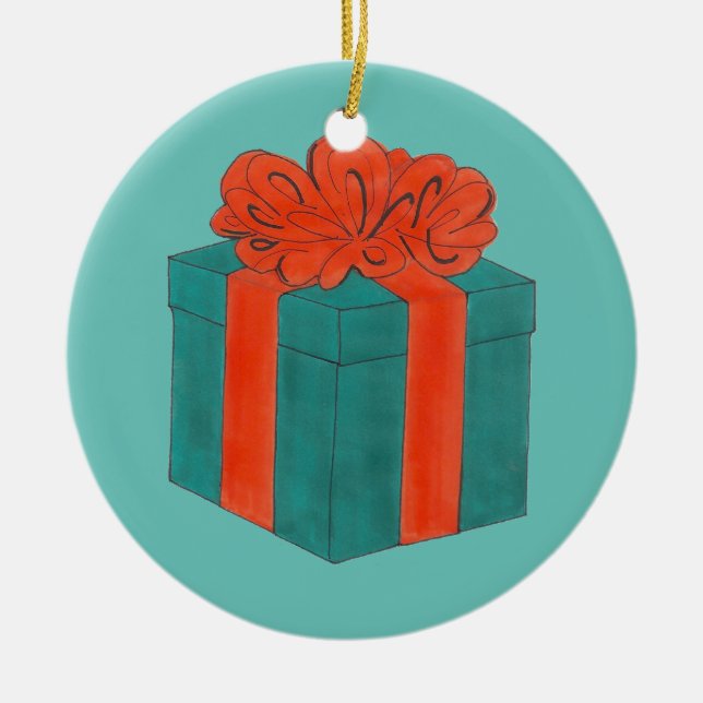 Ornamento De Cerâmica Caixa de Presente de Natal de Férias Molhadas com  (Frente)