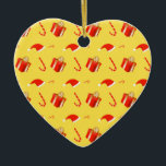 Ornamento De Cerâmica Caixa de presentes de Natal Cana de chocolate<br><div class="desc">Ano Novo e padrão perfeito de Natal com caixa de presentes e chapéu de Papai noel</div>