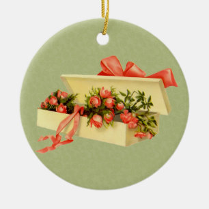 Ornamento De Cerâmica Caixa De Rosas Vintage Art Ornament