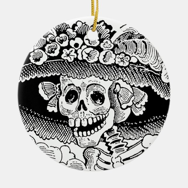 Ornamento De Cerâmica Calavera Garbancera (Catrina) por José Posada (Frente)