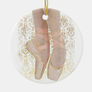 Ornamento De Cerâmica Calçados de dedo do pé do balé - branco Dourado