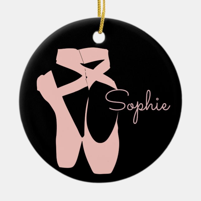 Ornamento De Cerâmica Calçados de pontas de balé rosa (Frente)