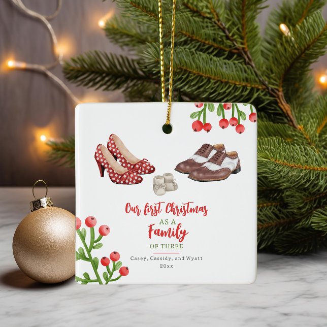 Ornamento De Cerâmica Calçados de Vestido Primeiro Natal do Bebê (Criador carregado)