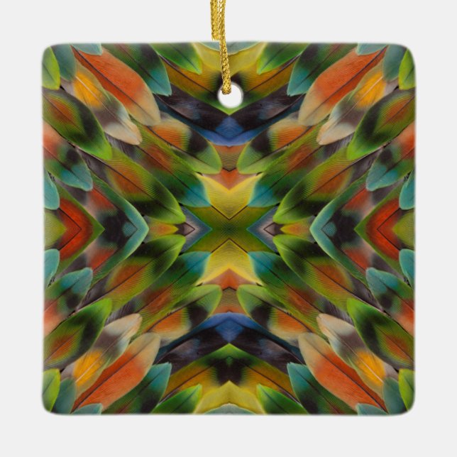 Ornamento De Cerâmica caleidoscópio de penas de papagaio inseparável (Frente)